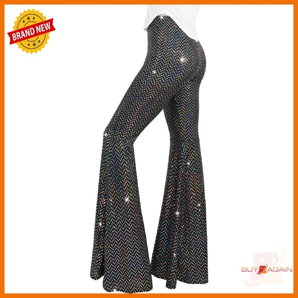 Sequin Flare Pants High Waisted Glitter Bell Bottoms Night Out Clubwear
